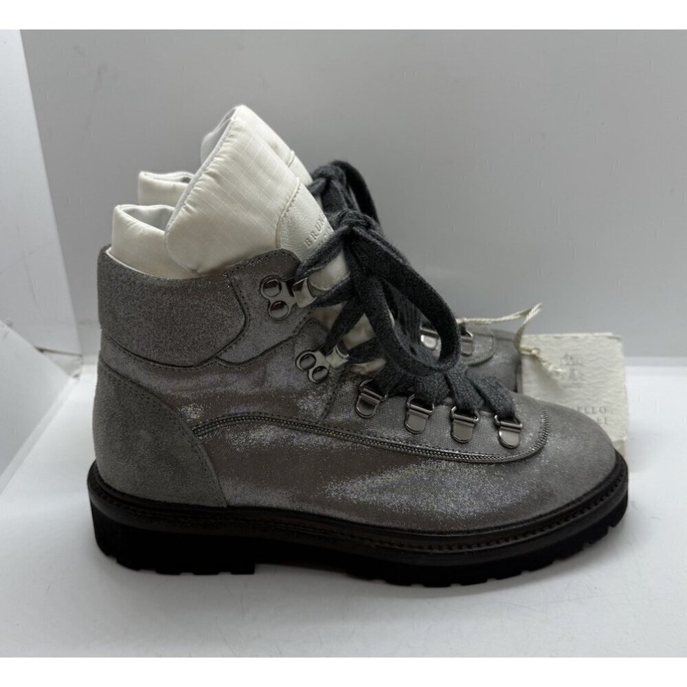 NWT Brunello Cucinelli Kids Color Block Ankle Length Lace Up Leather Boots Sz 2